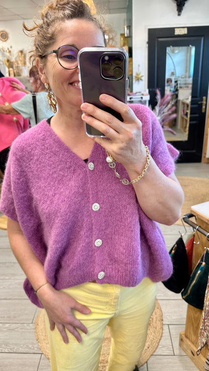 gilet sans manches lilas grande taille avec boutons argentés - abana 64480