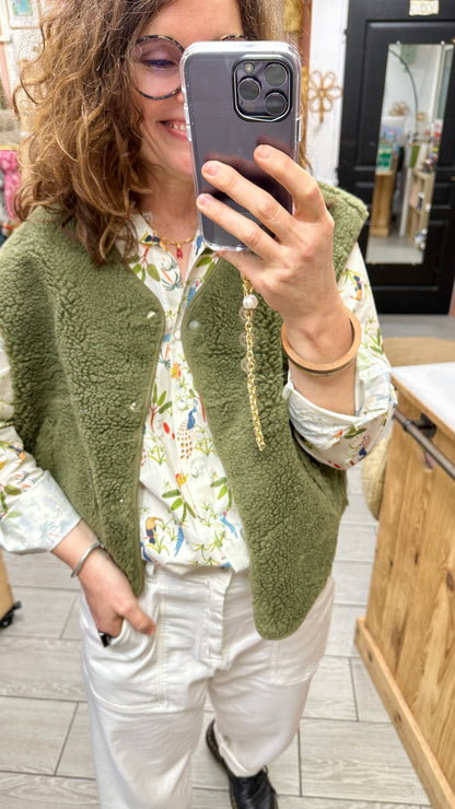 gilet teddy vert femme majolica bordeaux