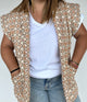 Gilet sans manches imprimé géométrique camel et écru femme – Abana 64480