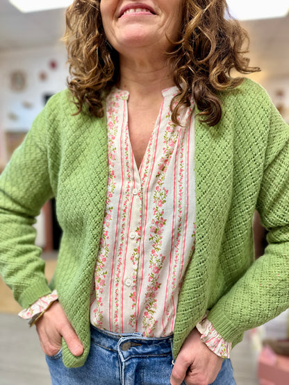 gilet solange vert sauge maille ajouree femme cannes