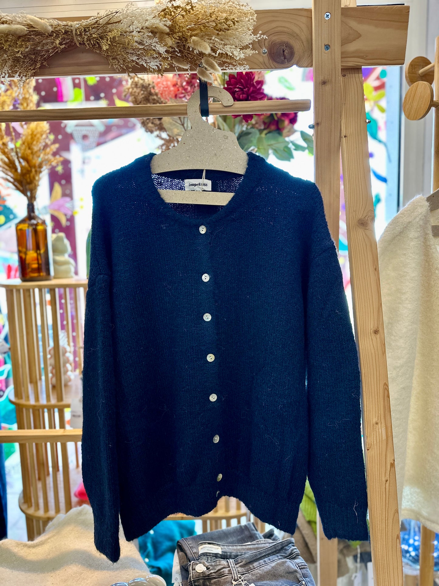 Gilet grande taille bleu marine chaud et moelleux Farfalla 14118