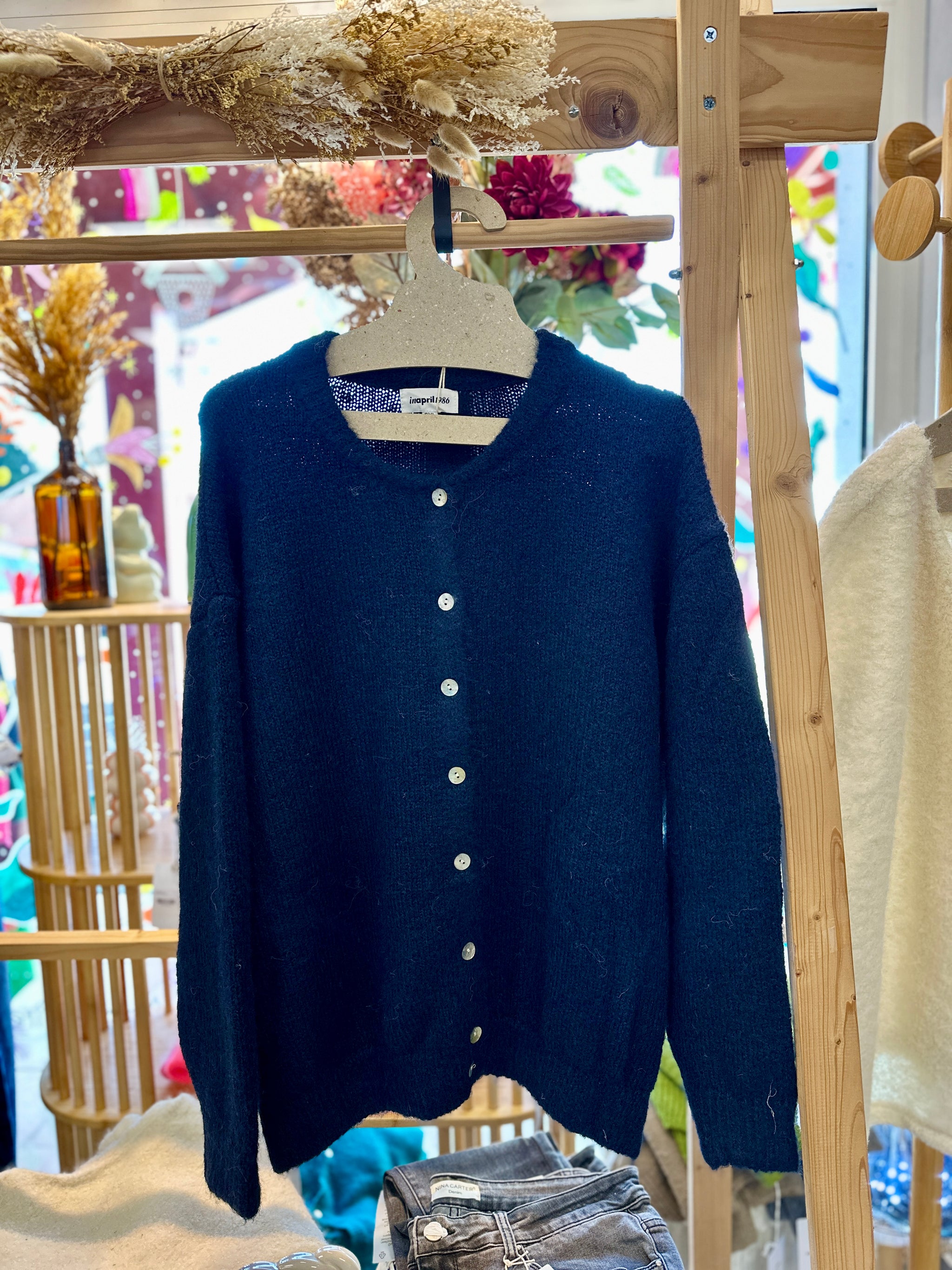 Gilet grande taille bleu marine chaud et moelleux Farfalla 14118