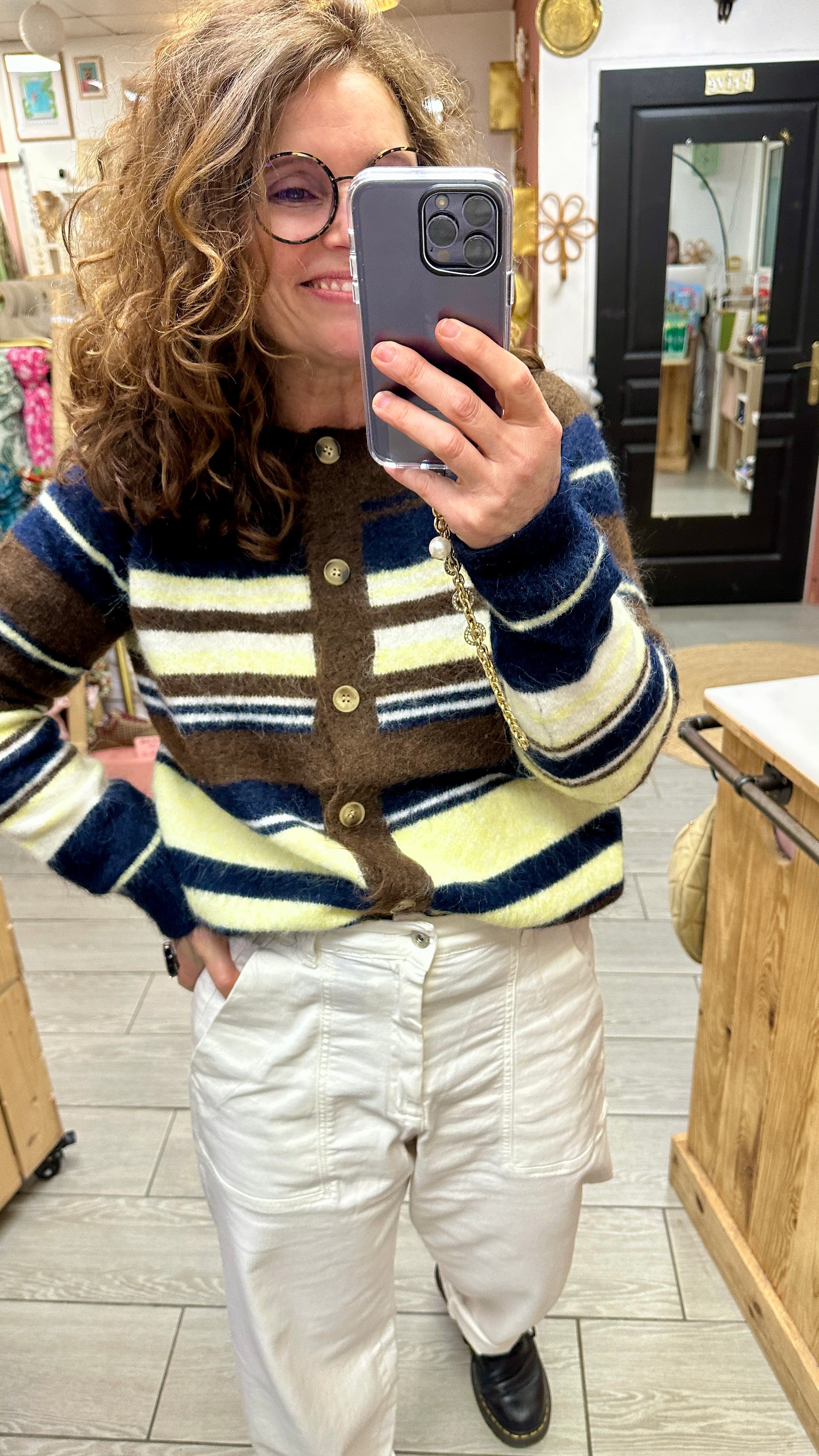 cardigan rayé femme kilky bleu et jaune caen 