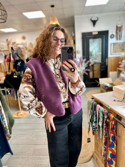 Gilet moumoute prune sans manches ultra doux - Abana 64480