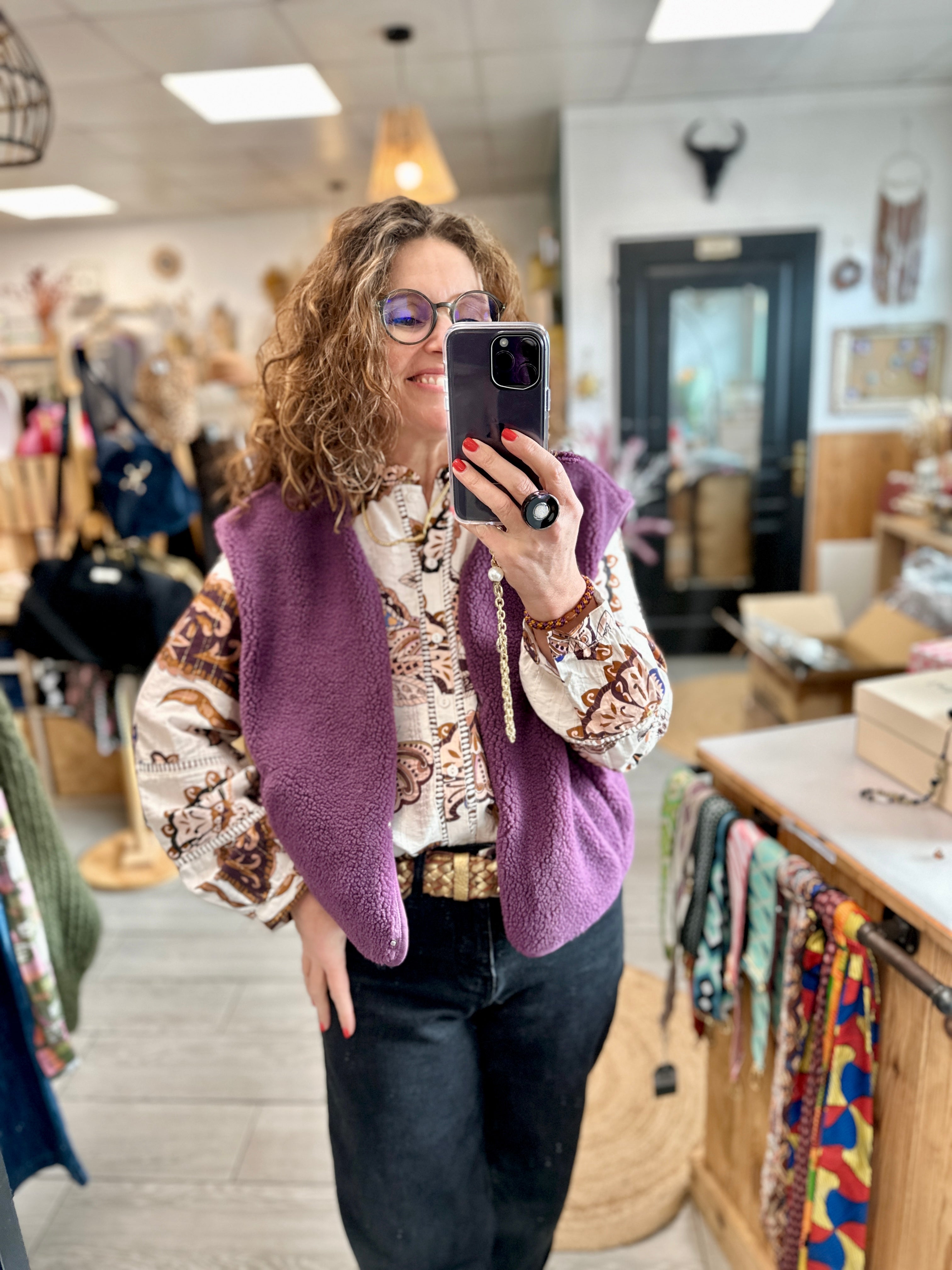 Gilet prune style doudou à enfiler facilement - Abana 64310