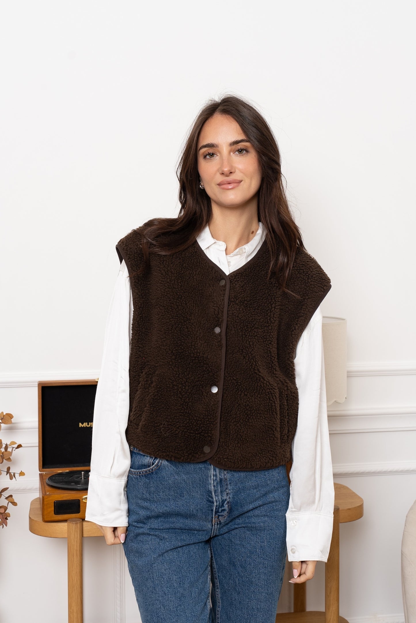 Gilet sans manches ultra cocooning, modèle café - Abana 64100