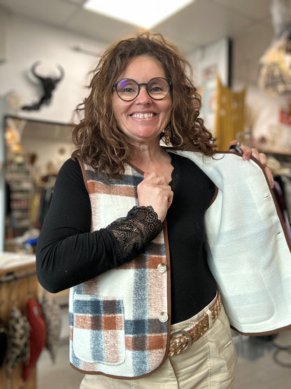 gilet à carreaux style vintage avec poches plaquées - abana 64250