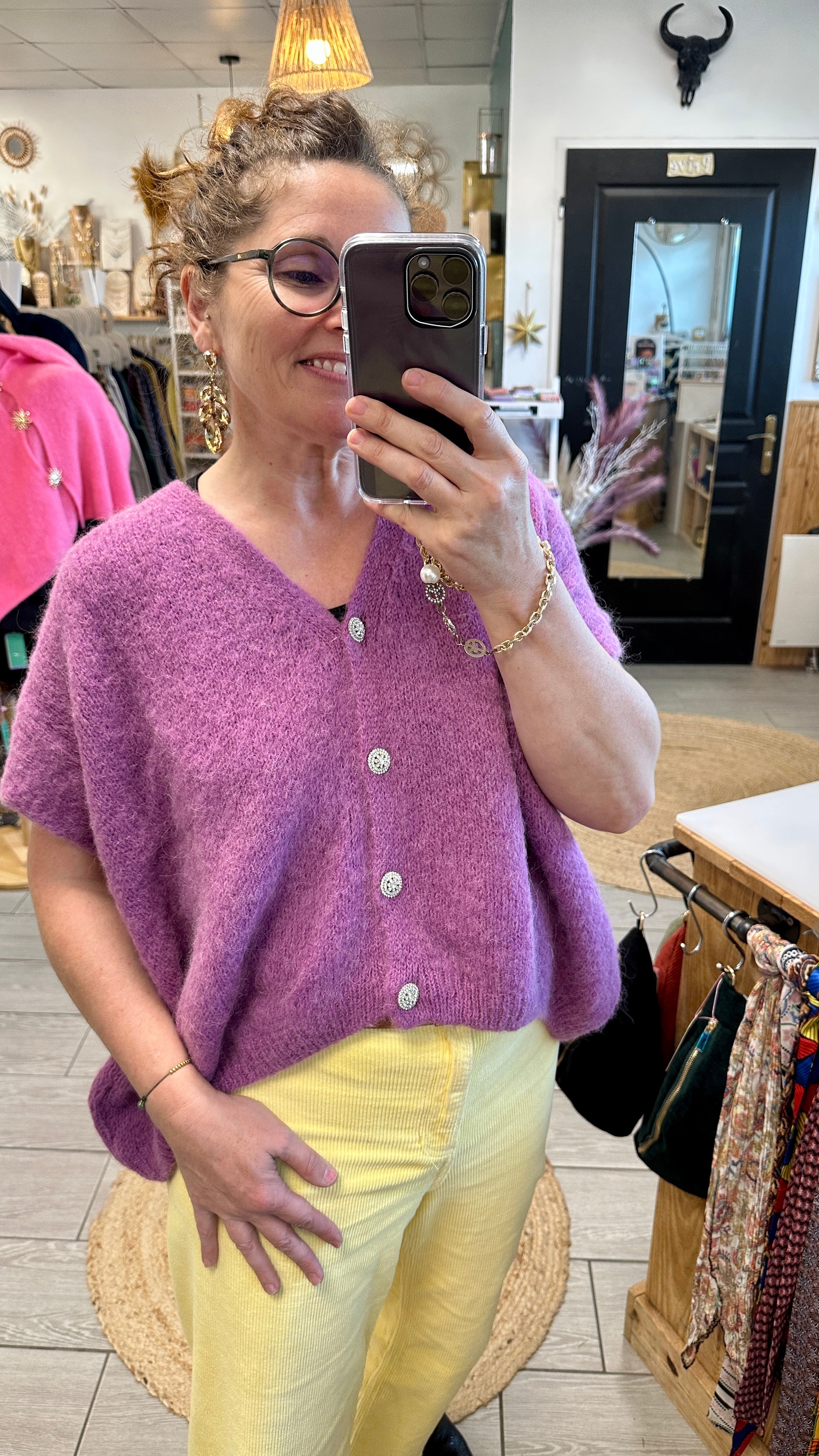 Gilet sans manches oversize grande taille en baby alpaga coloris parme - Abana Boutique 64480