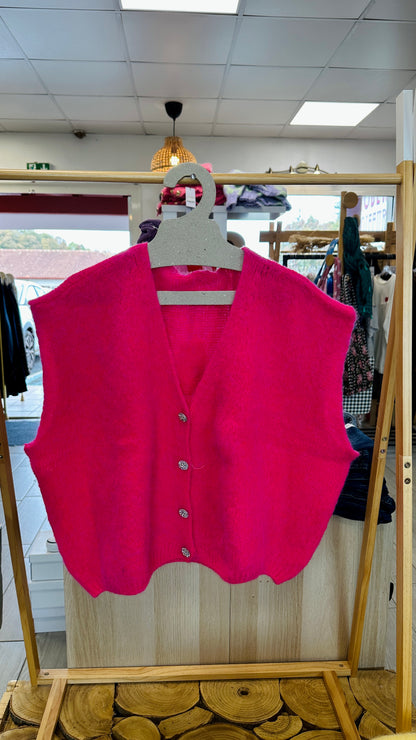 Gilet femme oversize disponible en fuchsia - Abana Boutique 64240