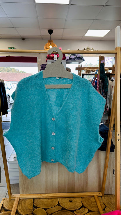 Gilet sans manches oversize grande taille coloris bleu turquoise - Abana Boutique 64600