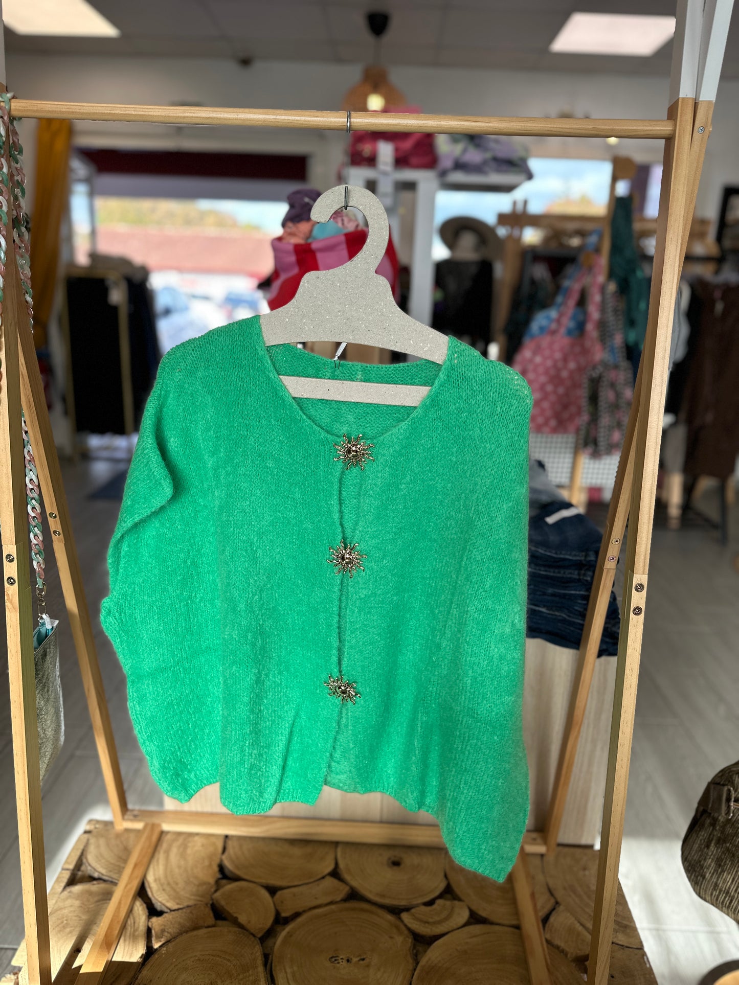 Gilet vert anis en mohair oversize pour grandes tailles - Abana 64200