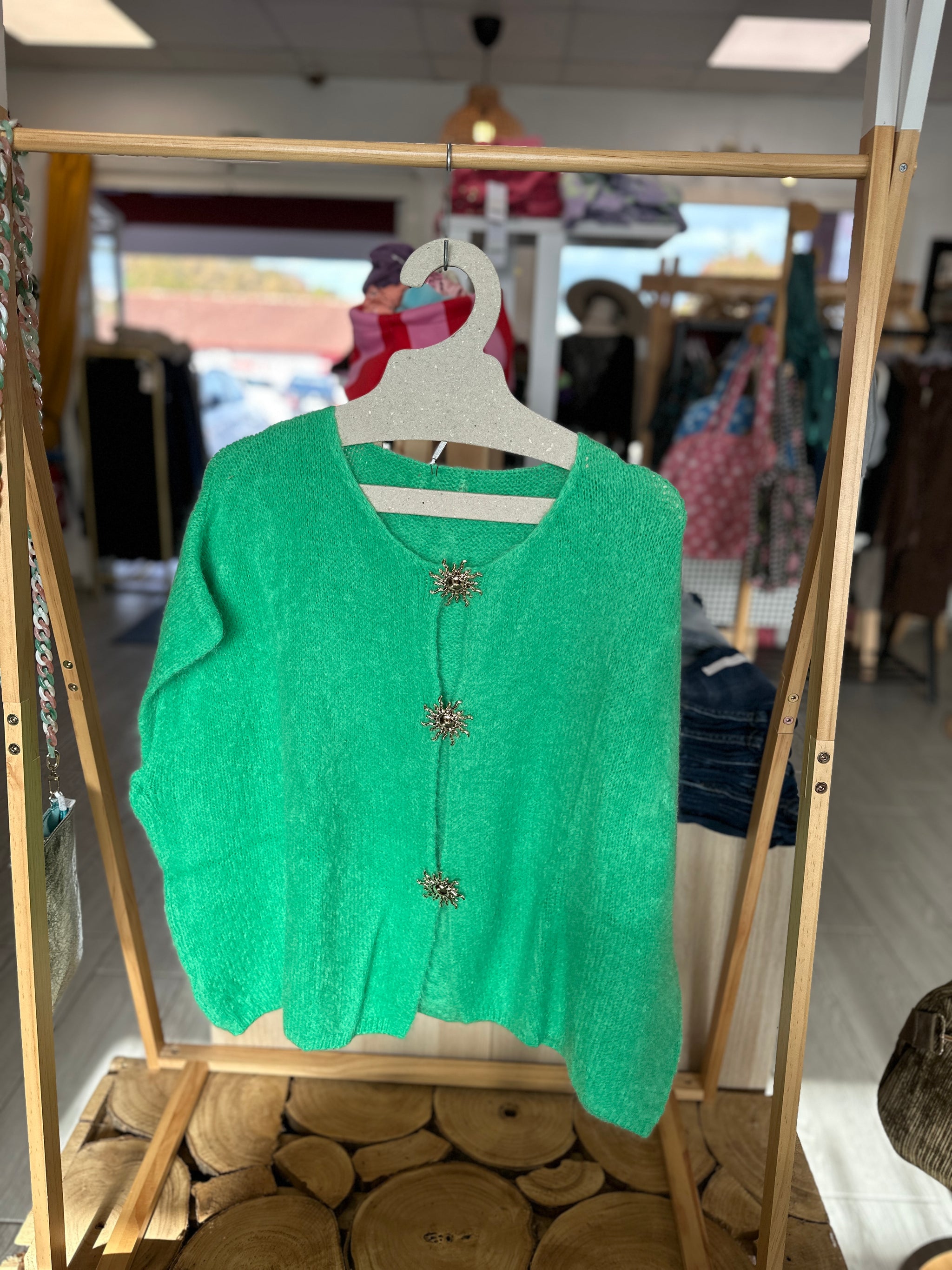 Gilet vert anis en mohair oversize pour grandes tailles - Abana 64200