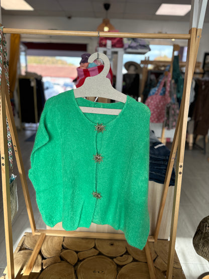 Gilet vert anis en mohair oversize pour grandes tailles - Abana 64200