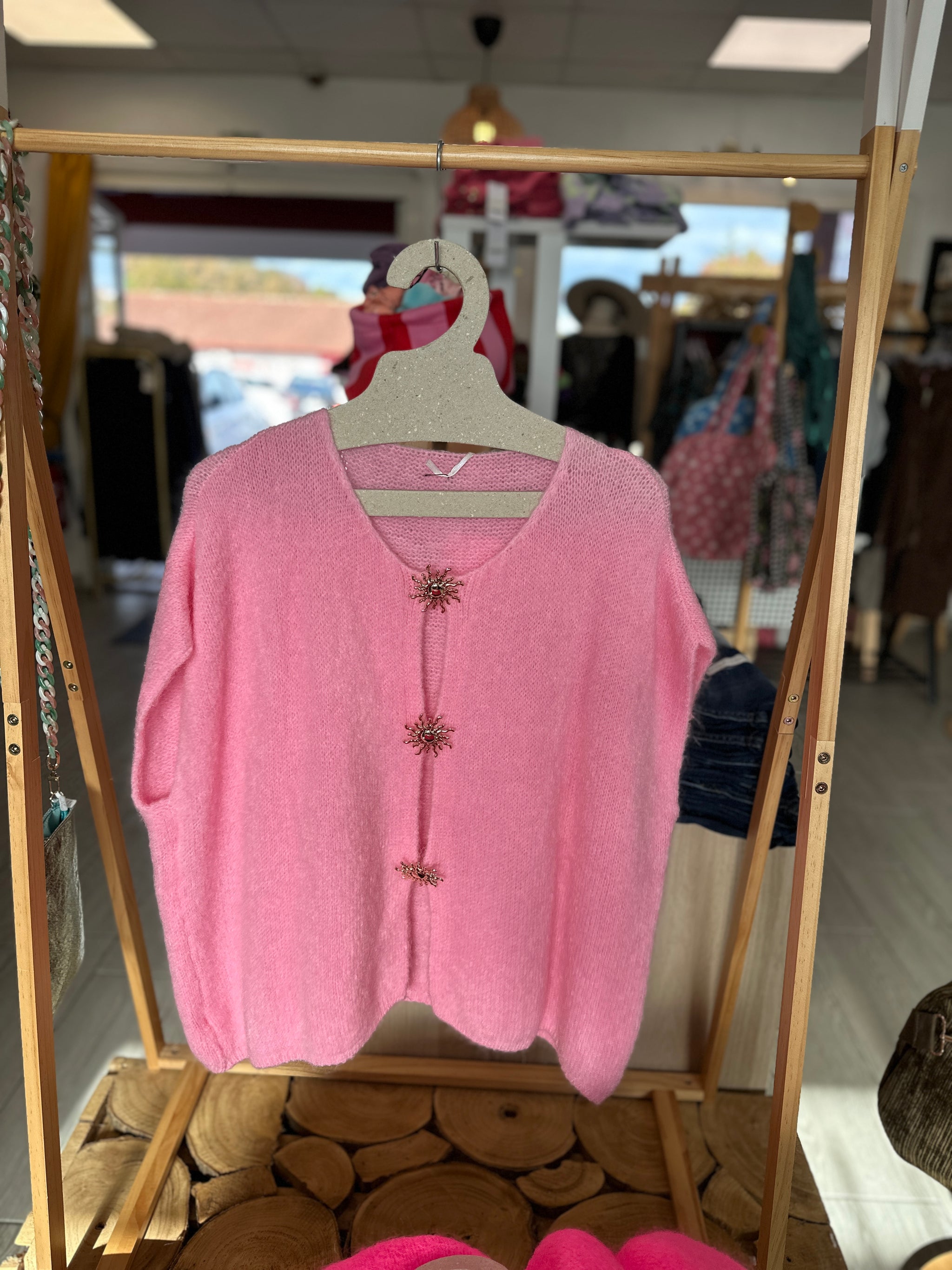 Gilet sans manches rose poudré en mohair avec broches amovibles - Abana 64250