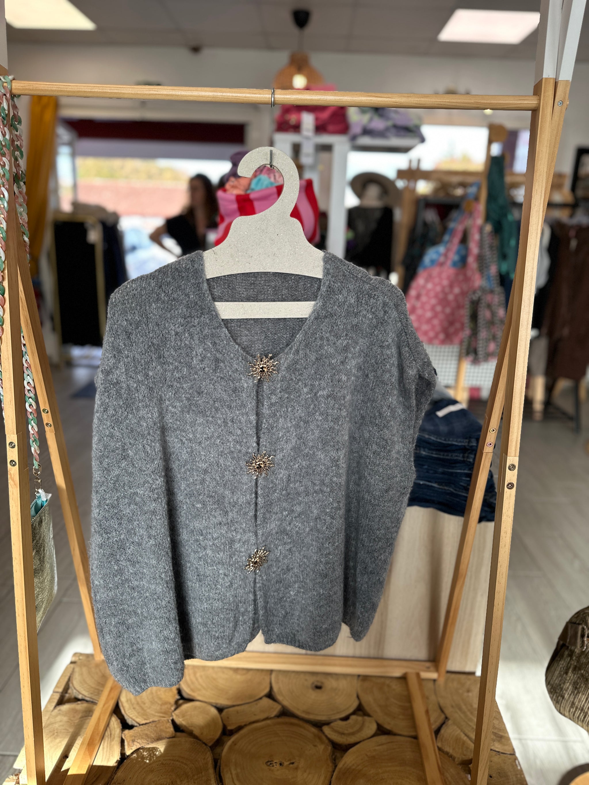 Gilet gris chiné tout doux pour grandes tailles, style oversize - Abana 64990