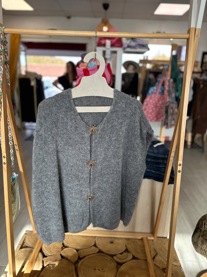 Gilet gris chiné tout doux pour grandes tailles, style oversize - Abana 64990