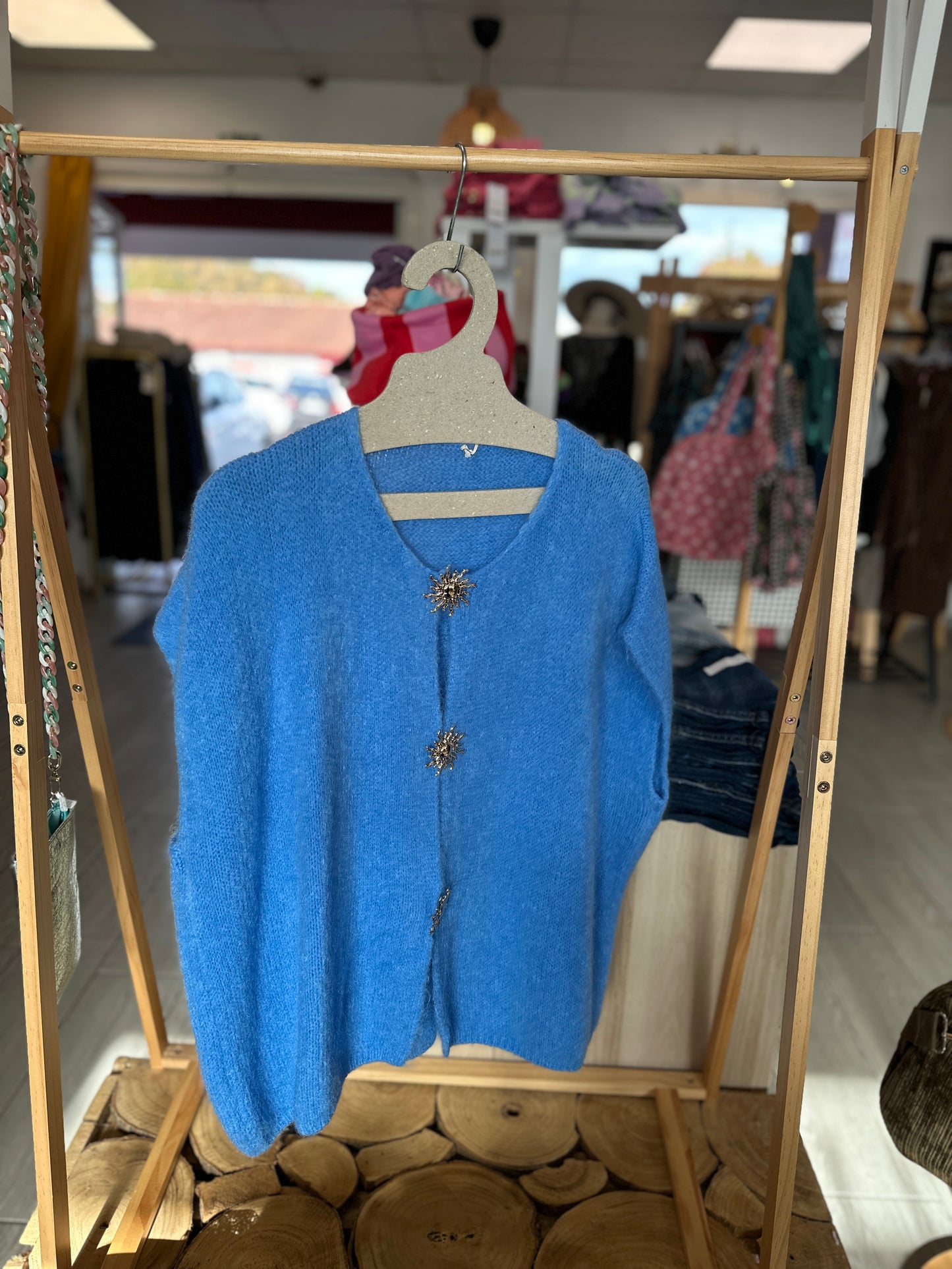 Gilet bleu ciel oversize en maille mohair, taille unique - Abana 64100