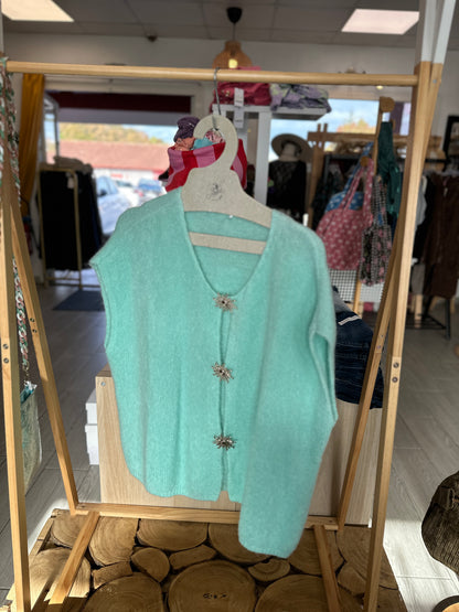 Gilet vert anis en mohair oversize pour grandes tailles - Abana 64500