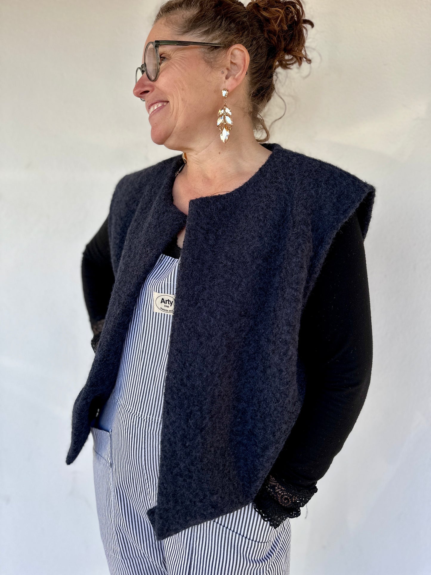 gilet sans manches bleu nuit en laine bouillie - abana 64480