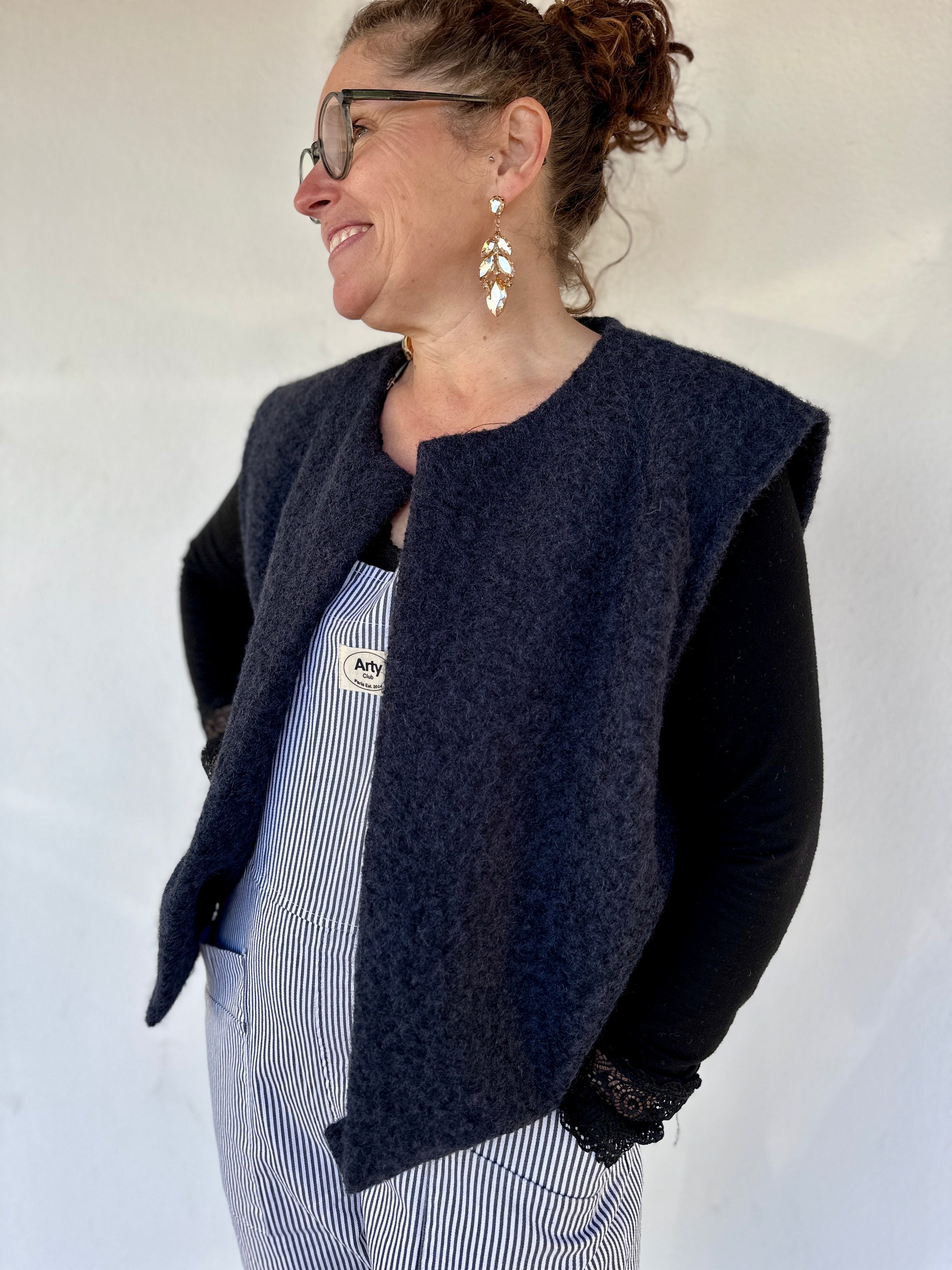 gilet sans manches bleu nuit en laine bouillie - abana 64480