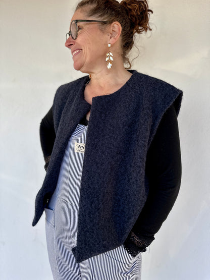 gilet sans manches bleu nuit en laine bouillie - abana 64480