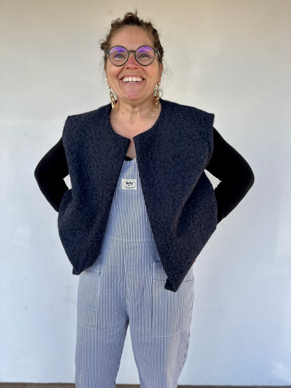 gilet épais femme coloris bleu marine sans fermeture - abana 64250