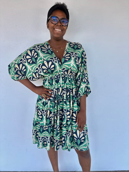 🤎Robe Idoia courte Bleue à Fleurs