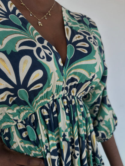 🤎Robe Idoia courte Bleue à Fleurs