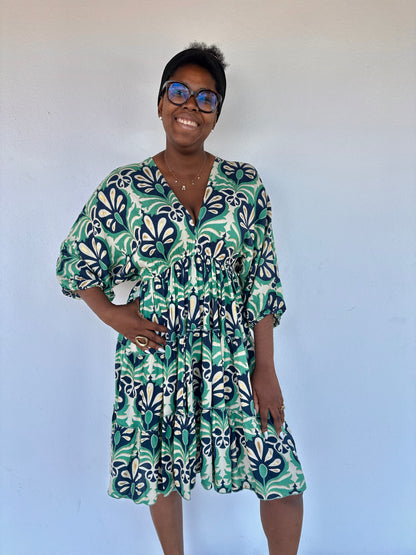 🤎Robe Idoia courte Bleue à Fleurs