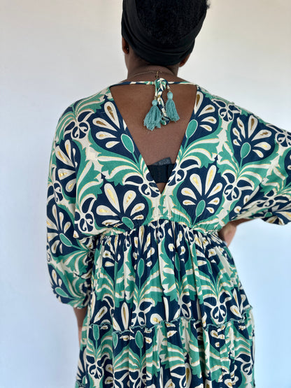 🤎Robe Idoia courte Bleue à Fleurs