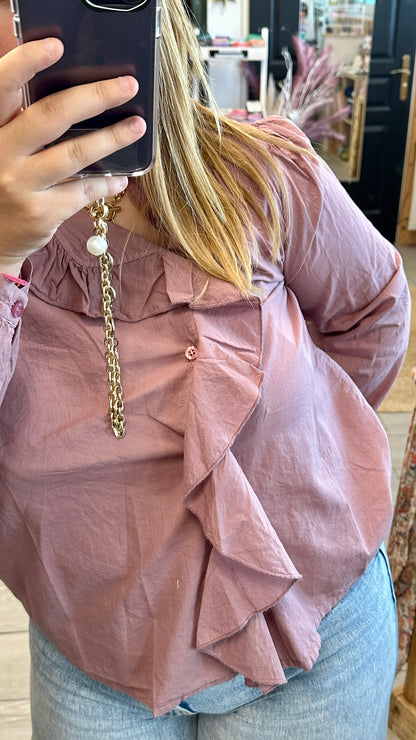 🌸 Blouse Rose à Volant – Élégance Décontractée