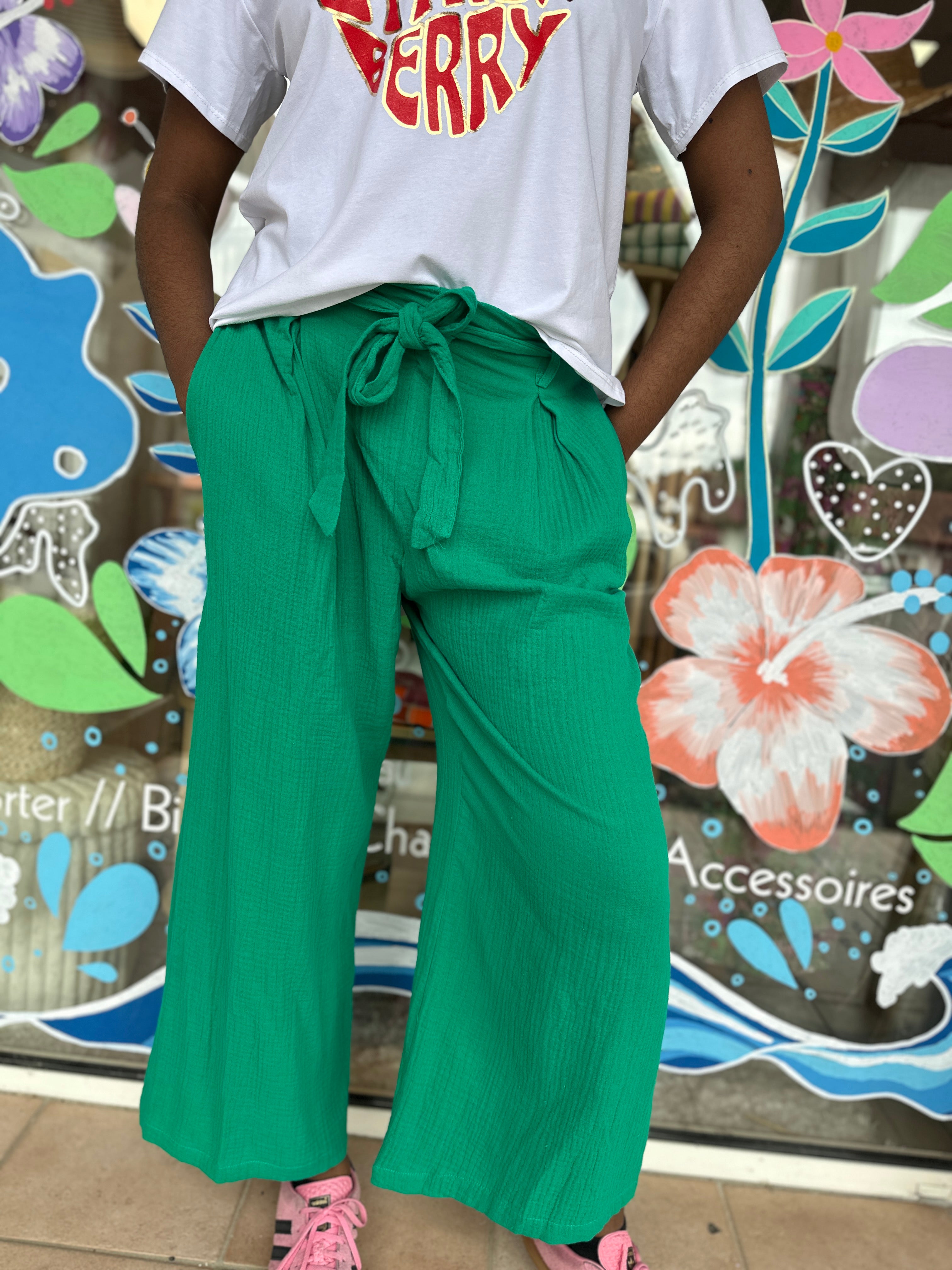 💚 Pantalon Soline gaze de coton – Fluide et léger