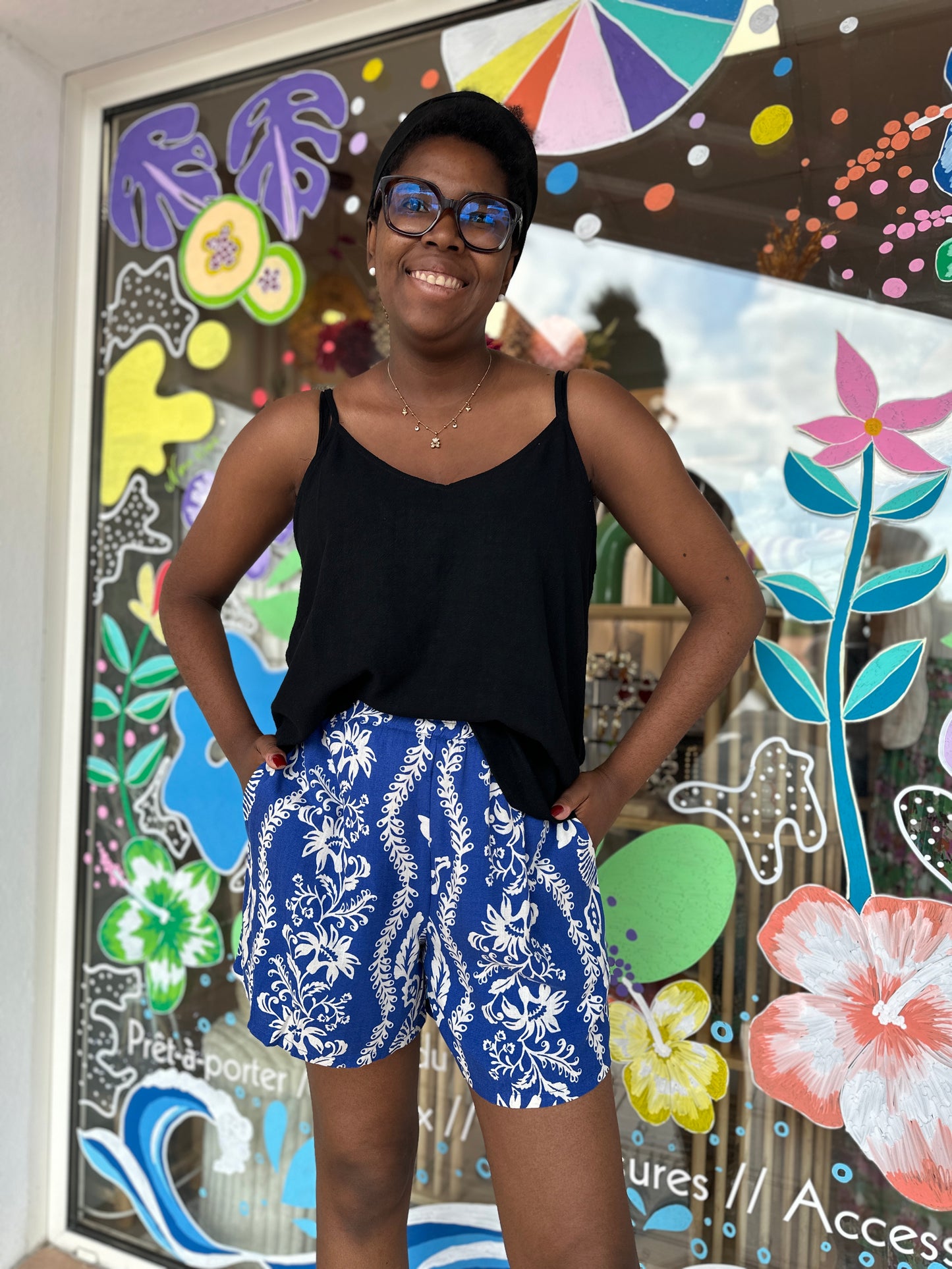 💙 Short Calypso imprimé bleu – Fluide et estival