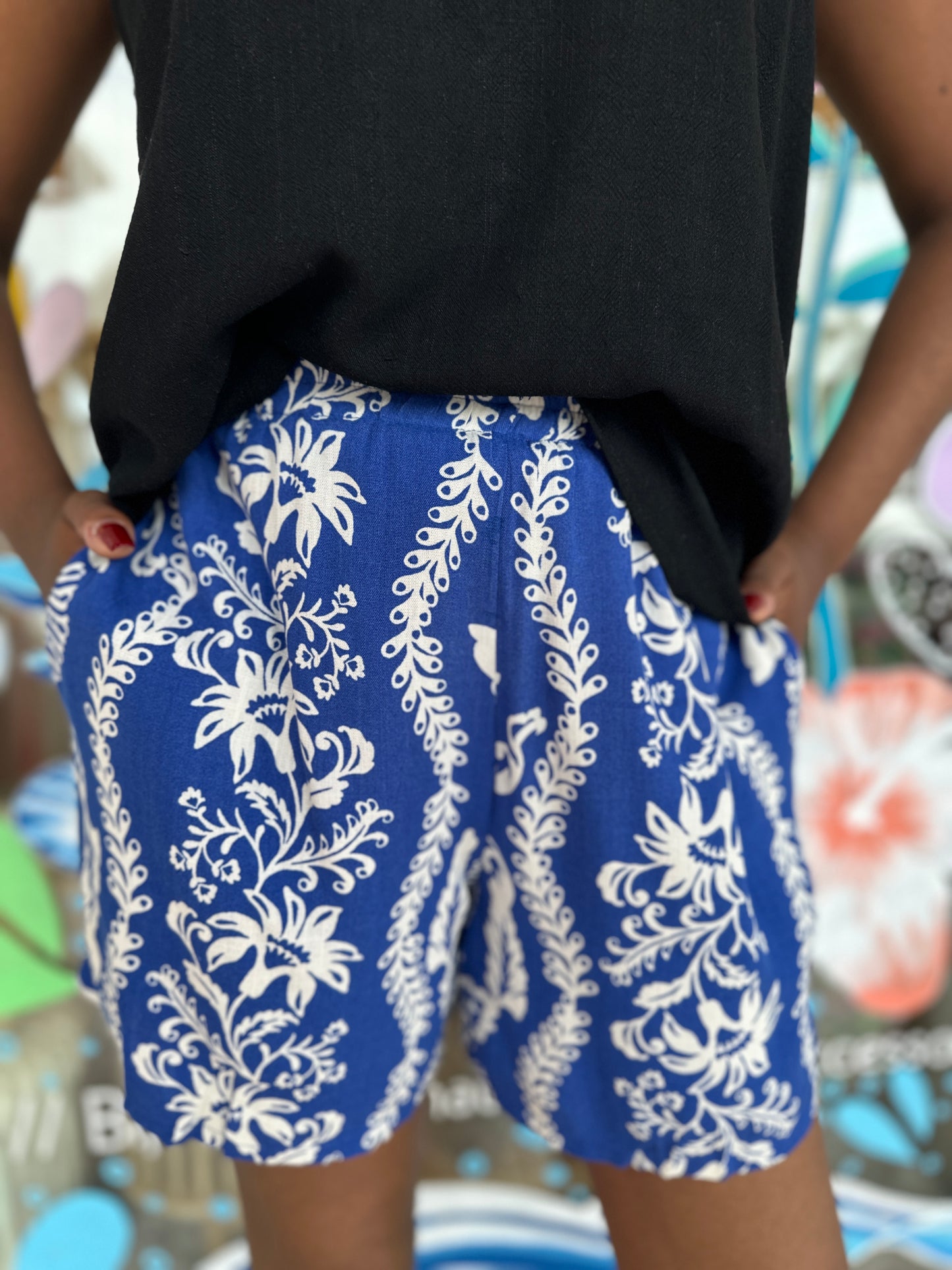💙 Short Calypso imprimé bleu – Fluide et estival