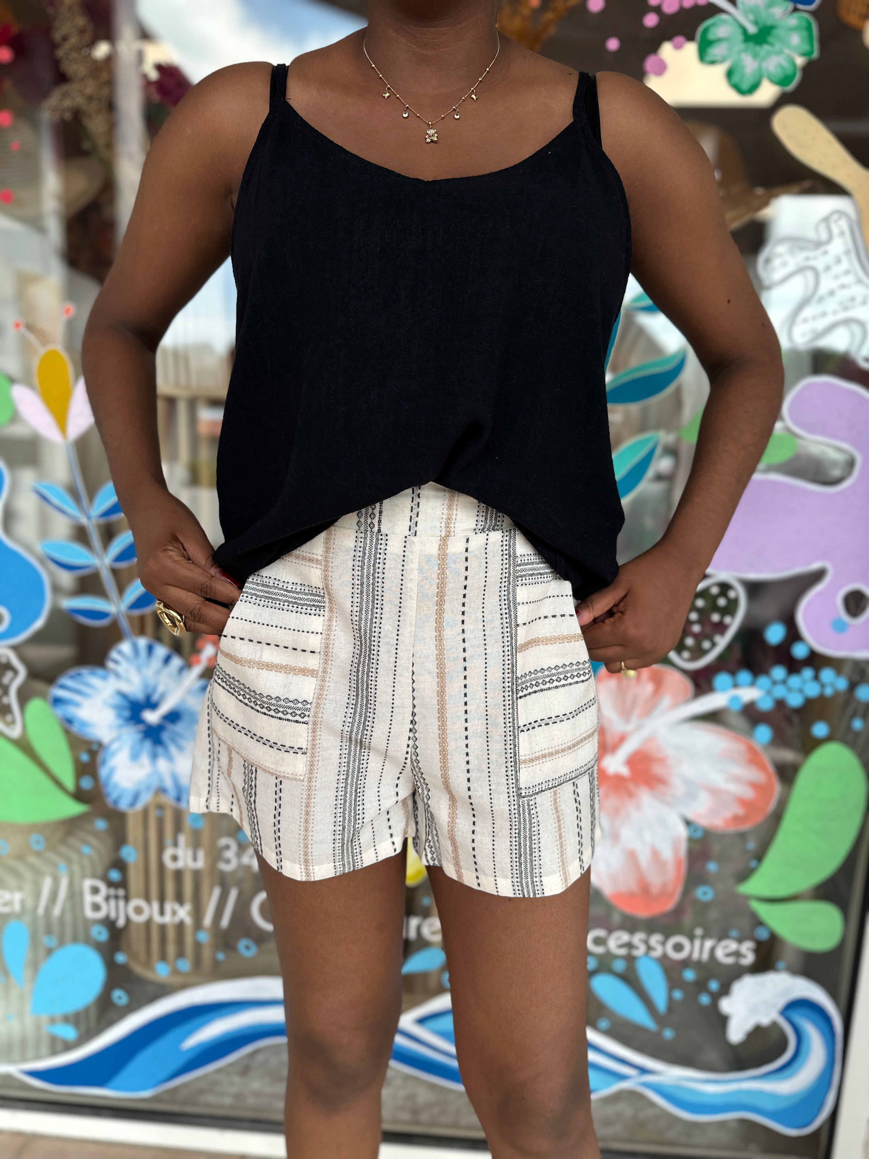 🤍 Short Alice lin & coton – Imprimé naturel chic