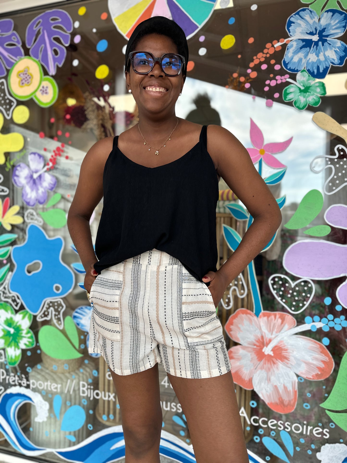 🤍 Short Alice lin & coton – Imprimé naturel chic