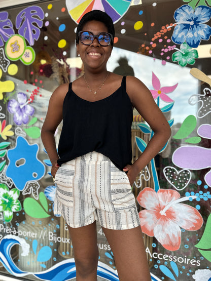 🤍 Short Alice lin & coton – Imprimé naturel chic