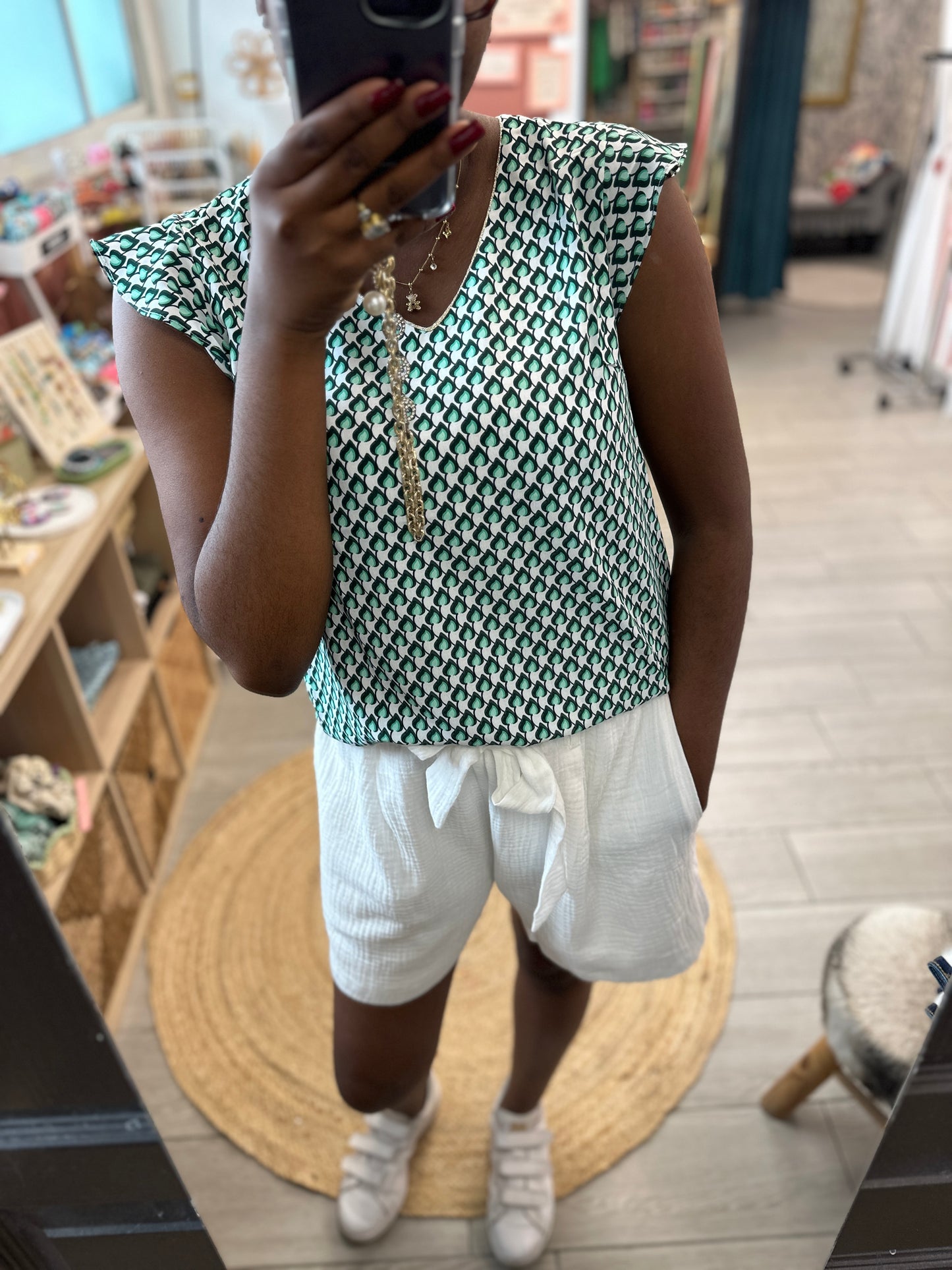 💚 Top Léna motif vert – Grande taille