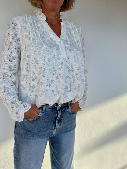 🤍Blouse dentelle Laia  – blanche & noire texturée