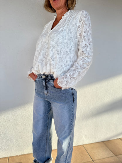 🤍Blouse dentelle Laia  – blanche & noire texturée