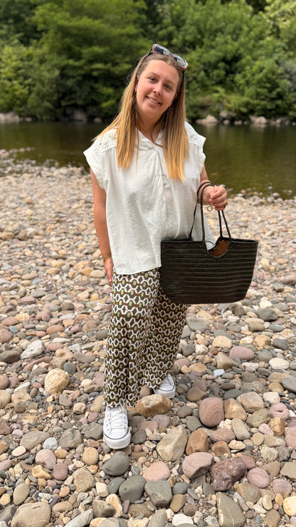 🤍 Blouse Laura - Blanche & Kaki Bohème