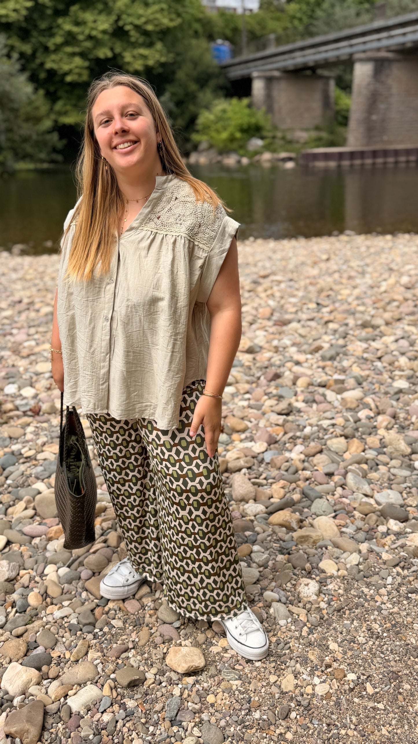 🤍 Blouse Laura - Blanche & Kaki Bohème