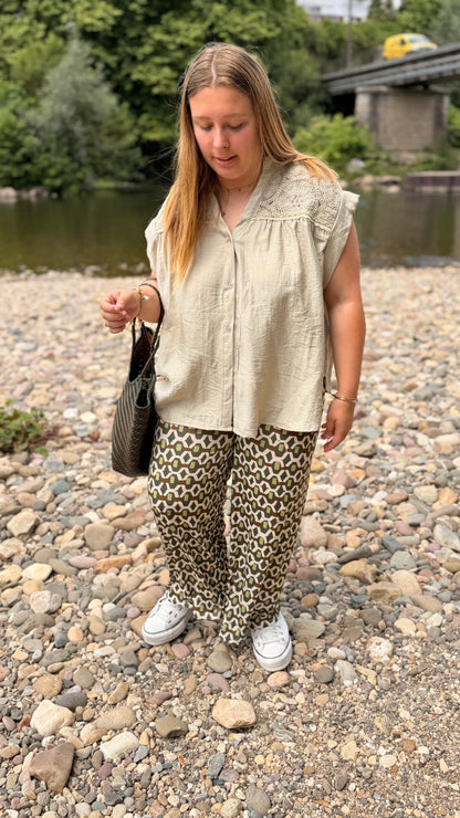 🤍 Blouse Laura - Blanche & Kaki Bohème