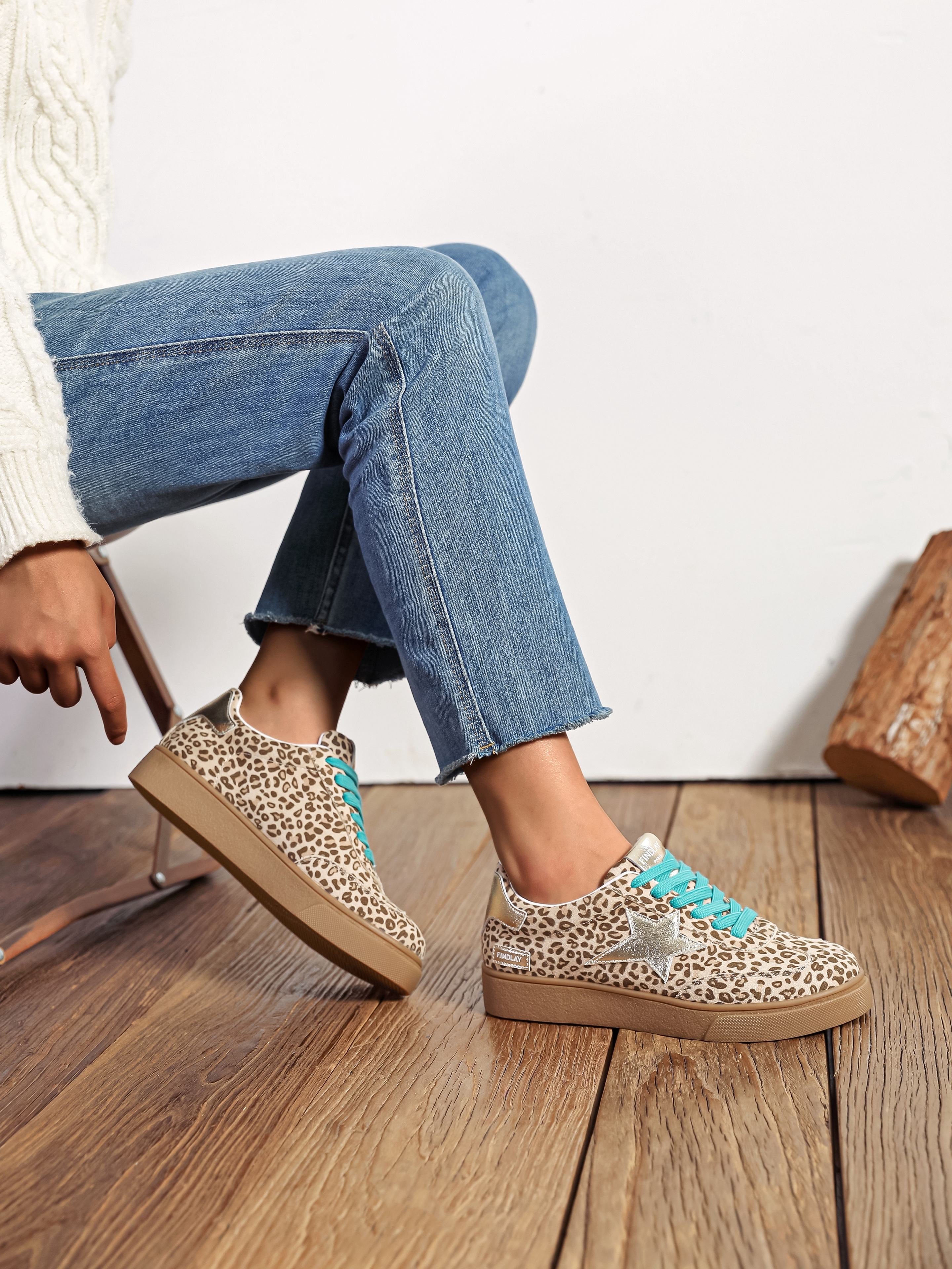 ⭐ Baskets Lola – Léopard & Lacets Turquoise