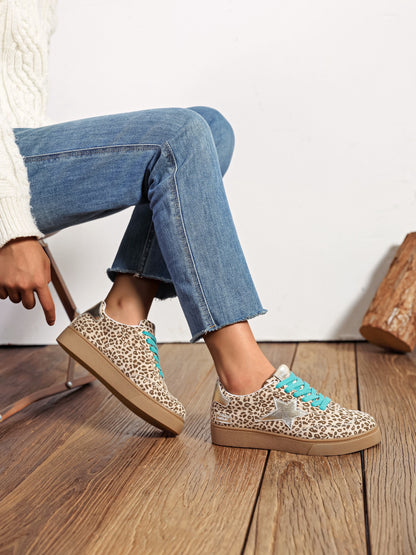 ⭐ Baskets Lola – Léopard & Lacets Turquoise