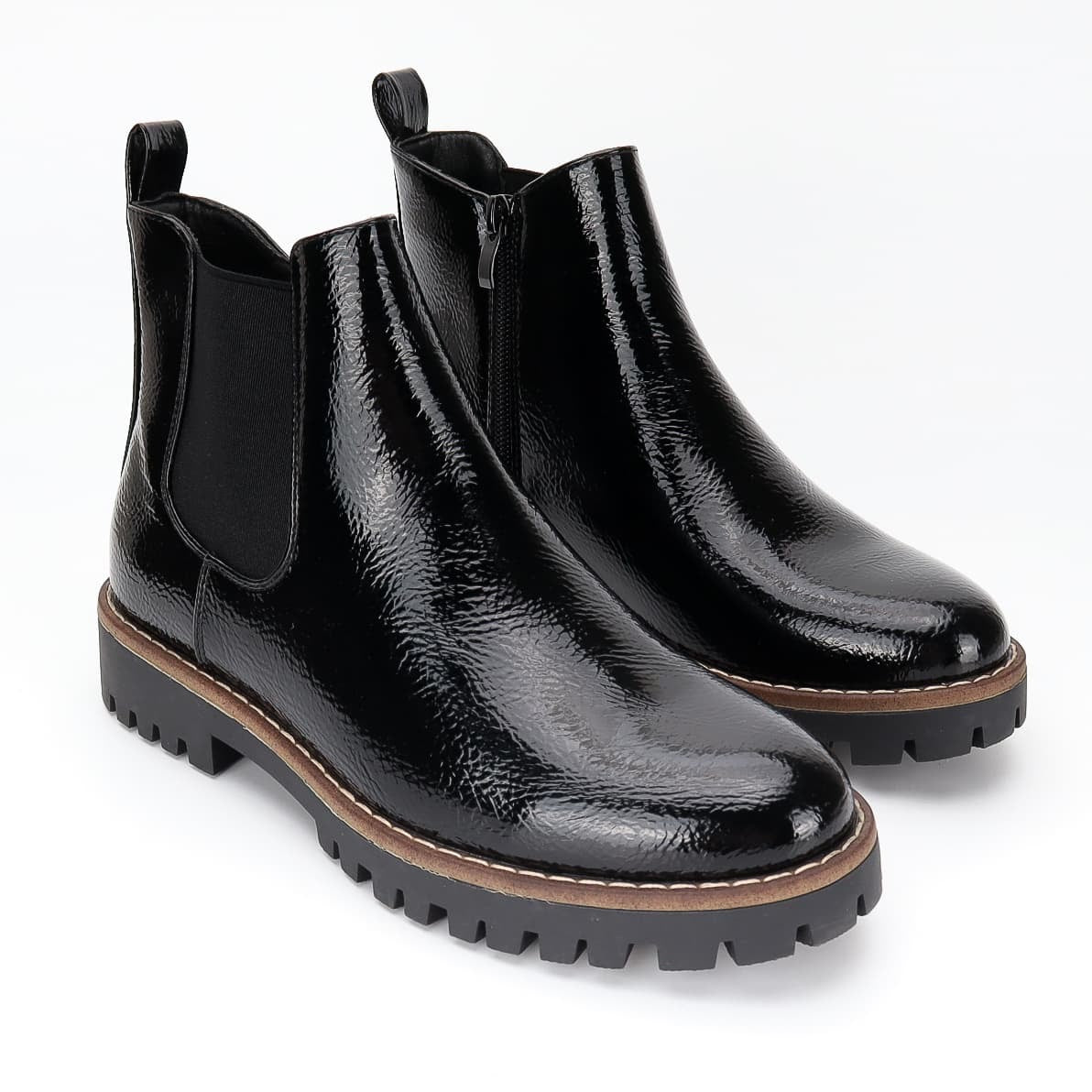 🖤Bottines Sacha – Noires vernies à semelle crantée