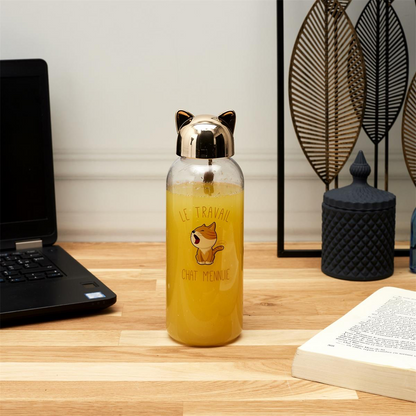 🐱Gourde Le travail chat m’ennuie – Bouchon oreilles de chat doré