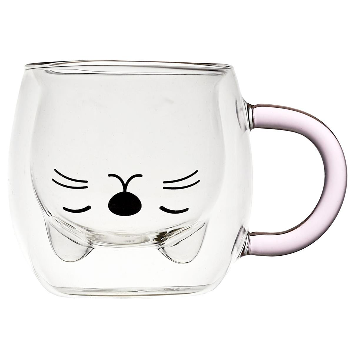 🧸 Mug Petit Ours double paroi – Transparent & anse ambrée