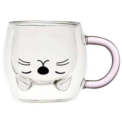 🧸 Mug Petit Ours double paroi – Transparent & anse ambrée