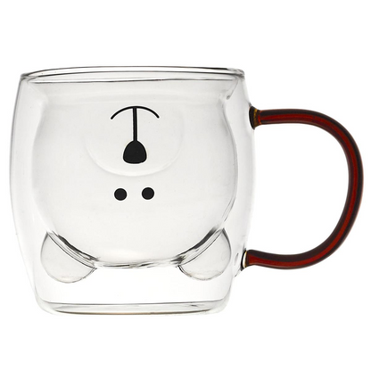 🧸 Mug Petit Ours double paroi – Transparent & anse ambrée